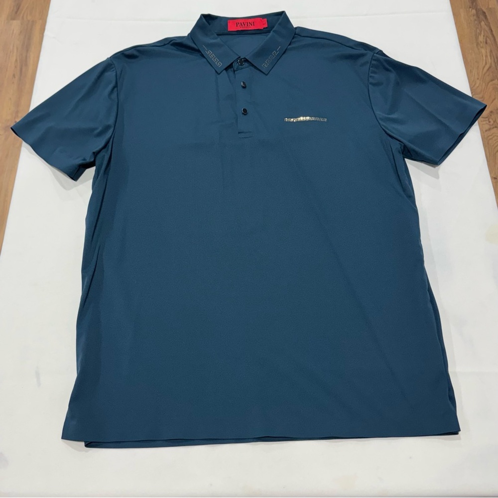 Elegant Teal Slim-Fit  Polo Shirt by Pavini with gold accents‎